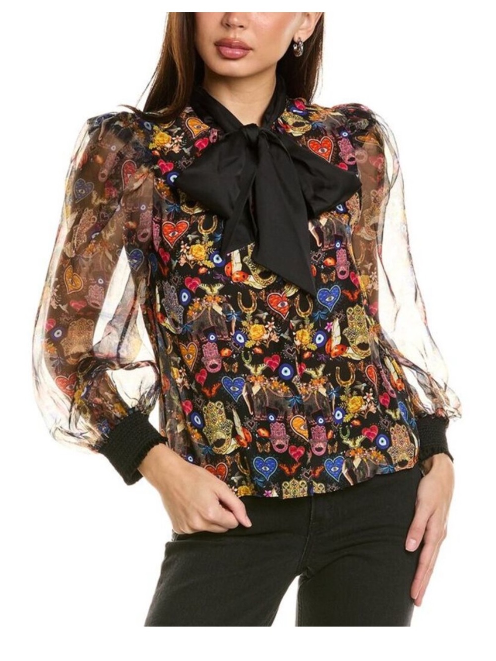 alice + olivia Brentley Tie Neck Silk Blouse Etherealism Sz XS